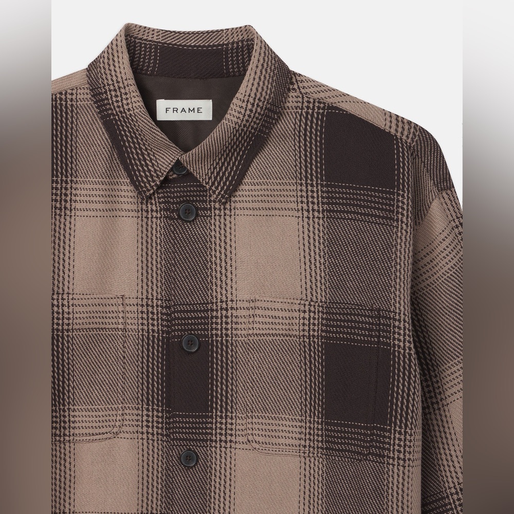 Frame Denim Men’s Chunky Plaid Shirt / Shacket Brown Medium EUC - Picture 5 of 13